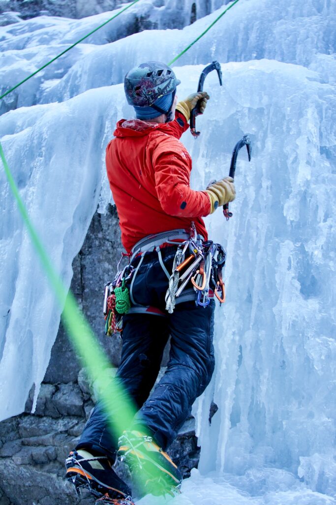 The Essentials of Ice Climbing Gear: Crampons, Ice Axes, and Ice Screws.